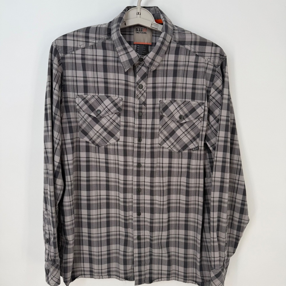 511 Tactical Mens Medium Long Sleeve Plaid Snap Button Shirt US Military Utility - Picture 2 of 6